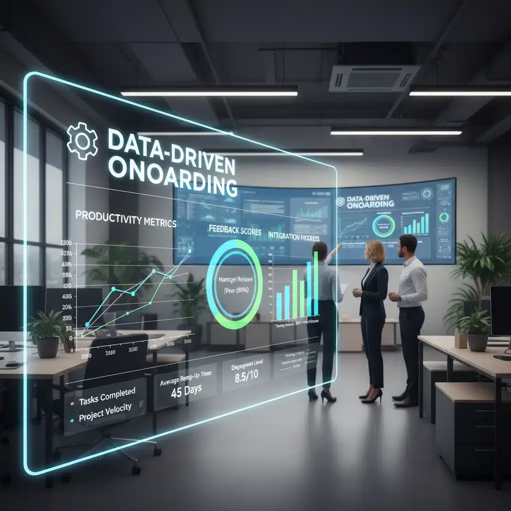 HR dashboard showing real-time new hire productivity and engagement analytics