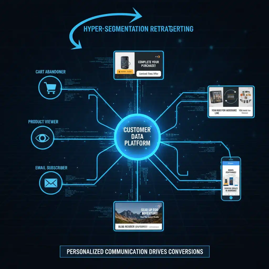 Hyper-segmentation in retargeting showing personalized ad creatives for different user profiles