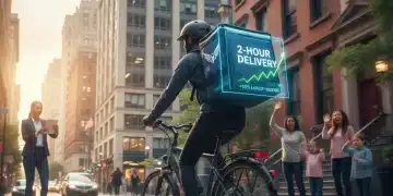 Efficient delivery rider with package, symbolizing fast hyperlocal fulfillment and increased customer loyalty in a US urban setting.