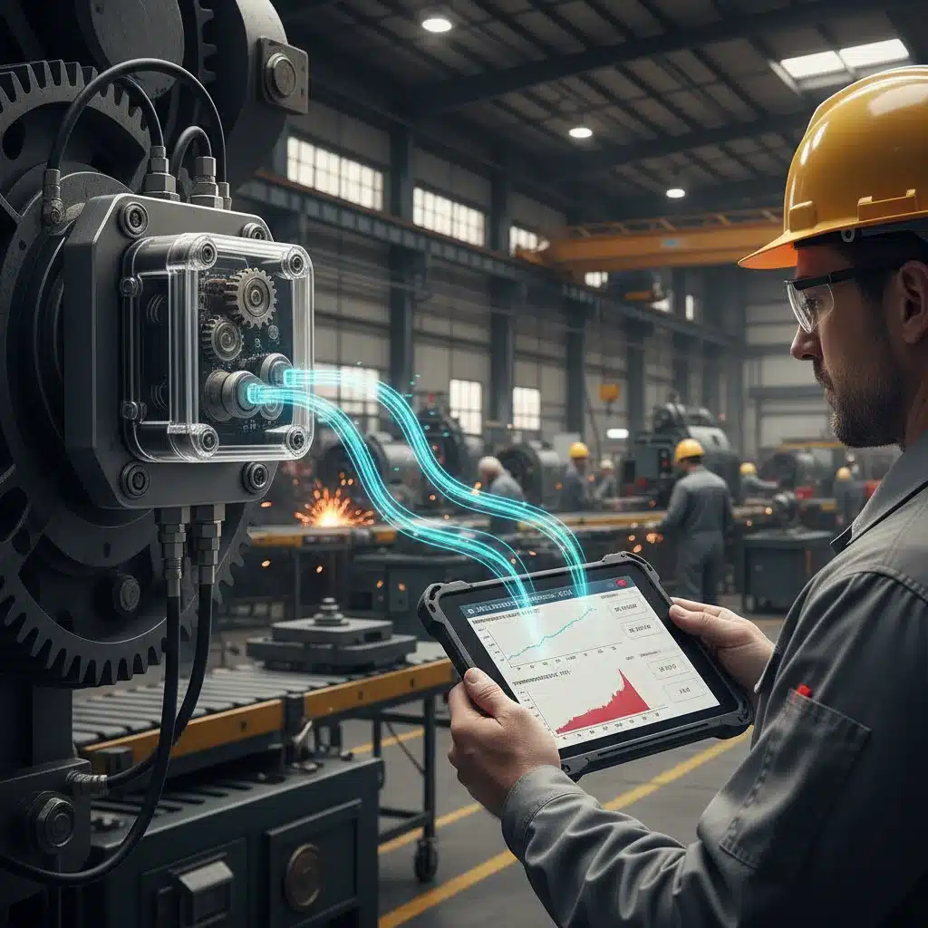 Industrial sensor transmitting real-time data for predictive analysis.