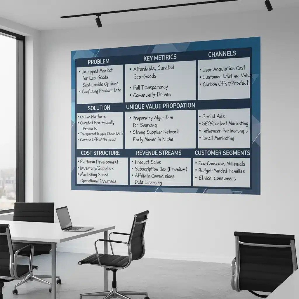 Lean Canvas model for business strategy and customer segment identification.