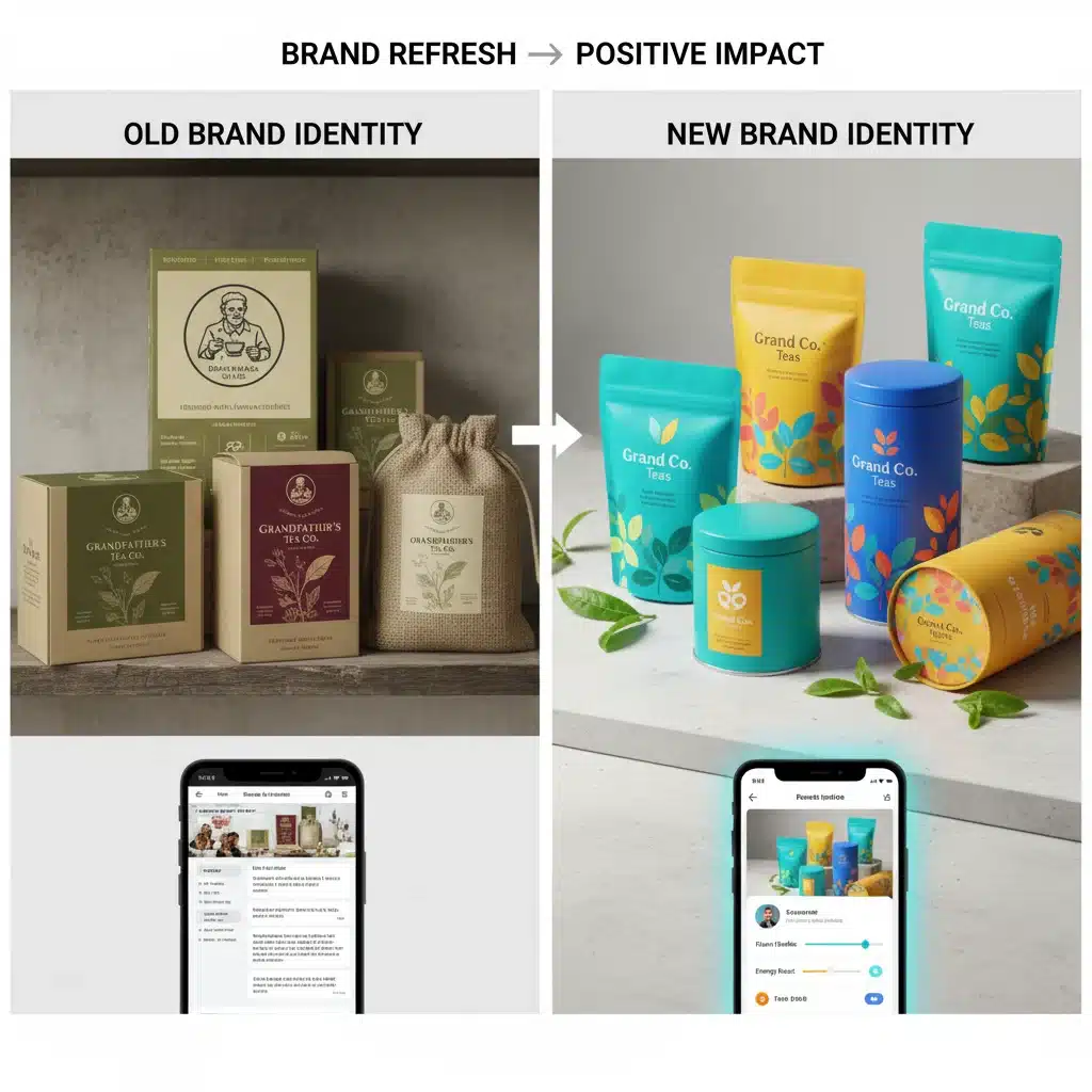 Comparison of old and new brand identities showing the impact of a refresh.