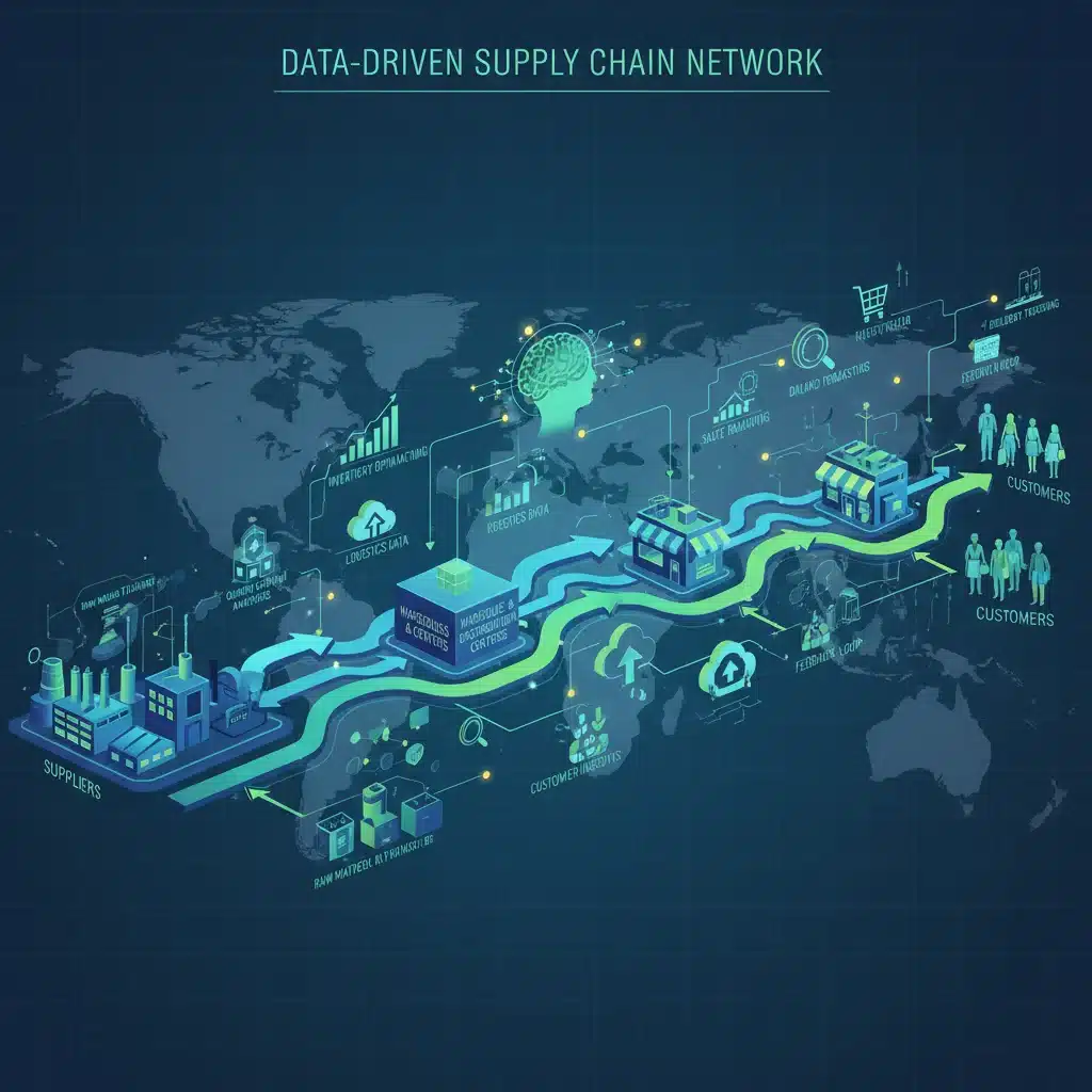 Optimized retail supply chain network with data analytics integration.