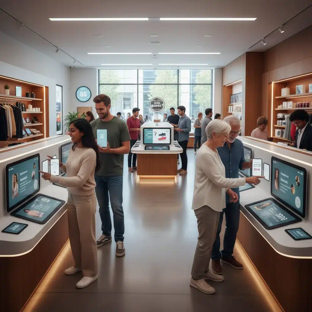 Diverse customers enjoying personalized shopping experiences in a modern retail store