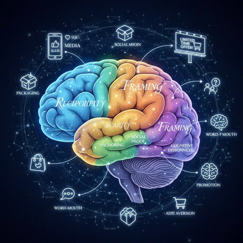 Brain illustrating psychological principles influencing consumer behavior in branding.