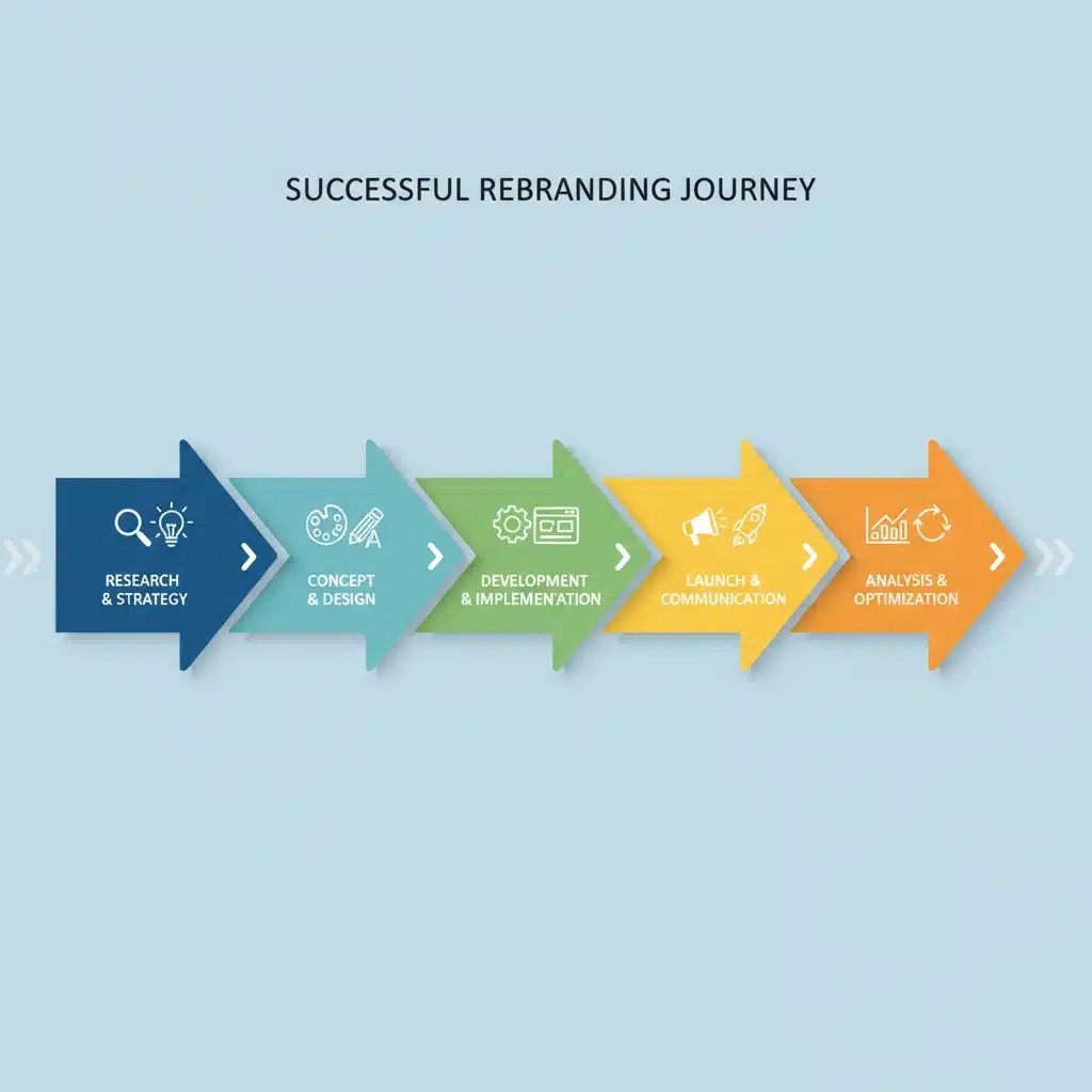 Infographic detailing the strategic steps of a successful rebranding process.