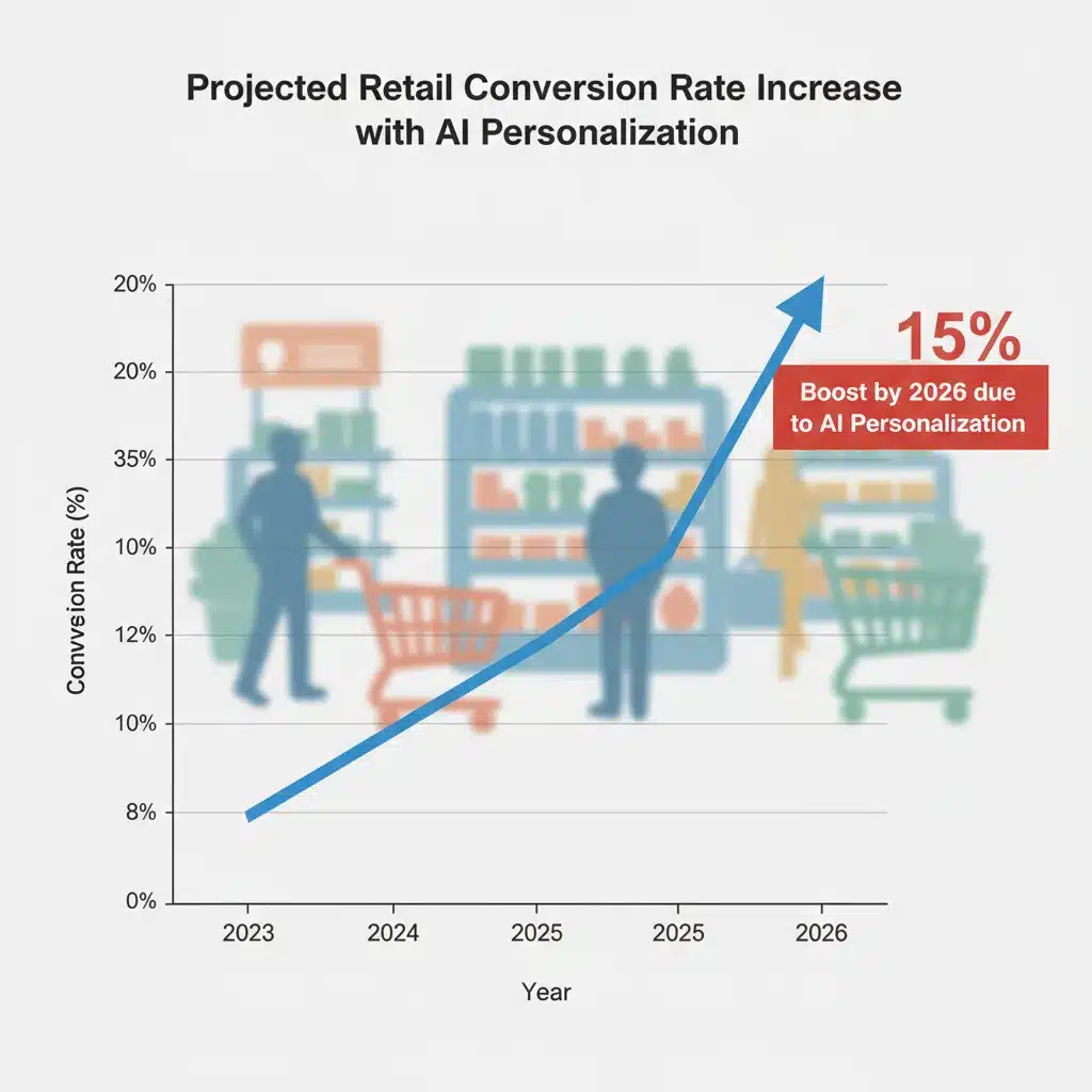Graph illustrating a projected 15% increase in US retail conversion rates by 2026 due to AI personalization.