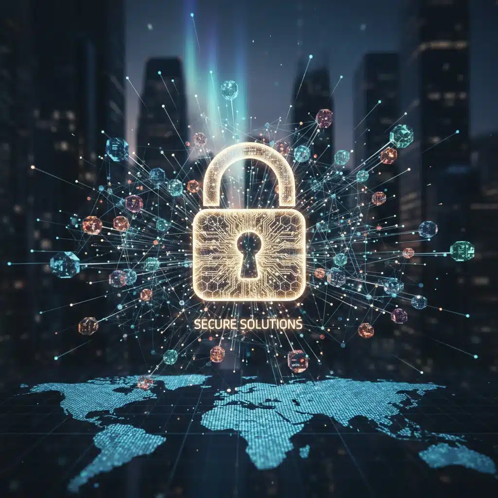 Complex digital network symbolizing scalable technological infrastructure and data security.