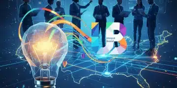 Illustration of a startup team building a unique brand identity for market success