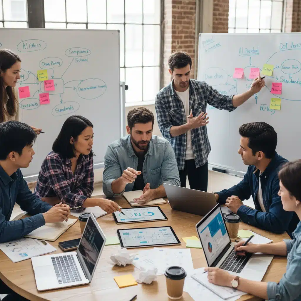 Startup team collaborating on strategies for regulatory compliance
