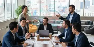 Startup founders strategizing for Series A funding in a modern office