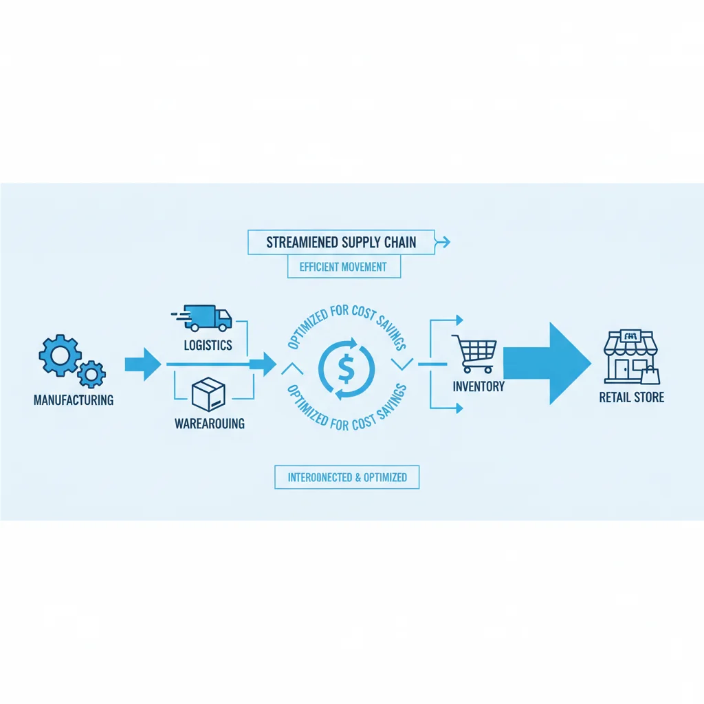 Streamlined supply chain diagram showing efficient inventory and logistics for cost savings