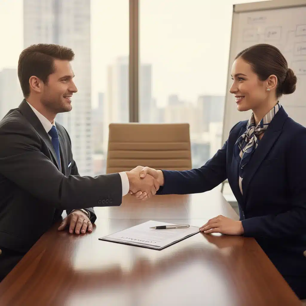 Business executives shaking hands after a successful vendor contract negotiation, signifying strong partnerships.