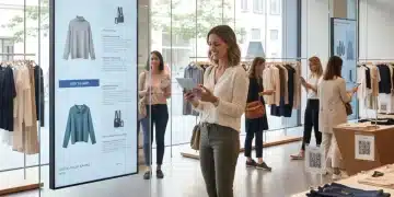 Modern retail store with customer using tablet for unified shopping experience