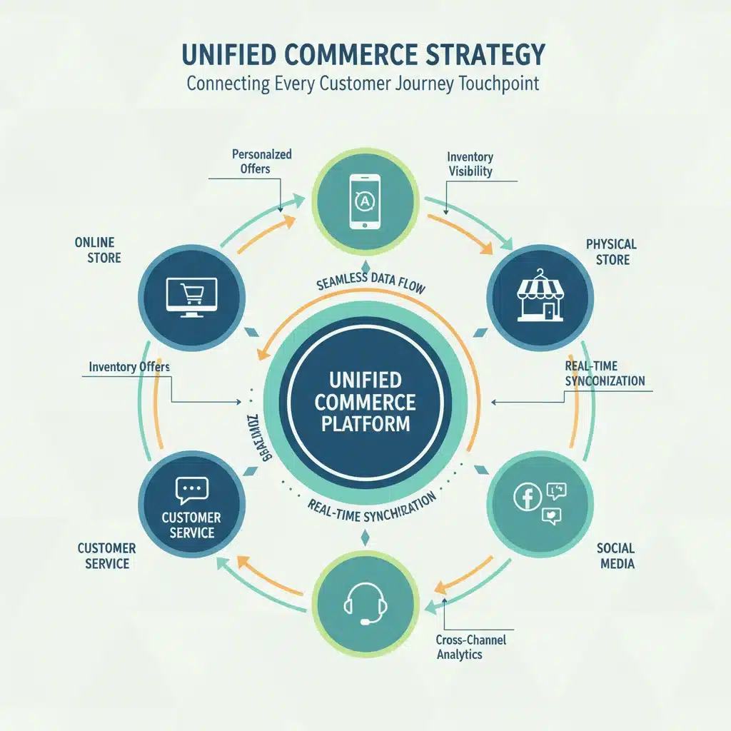 Infographic showing integrated customer touchpoints in unified commerce