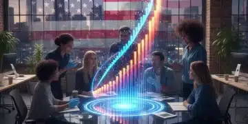 Essential Metrics for US Startup Growth in 2026: A Comprehensive Guide Diverse startup team analyzing holographic growth charts for US market.