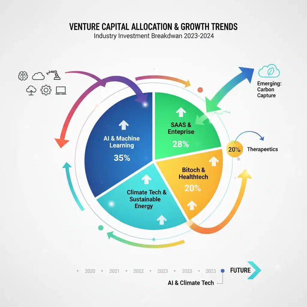 Venture capital allocation across key industries and emerging sectors