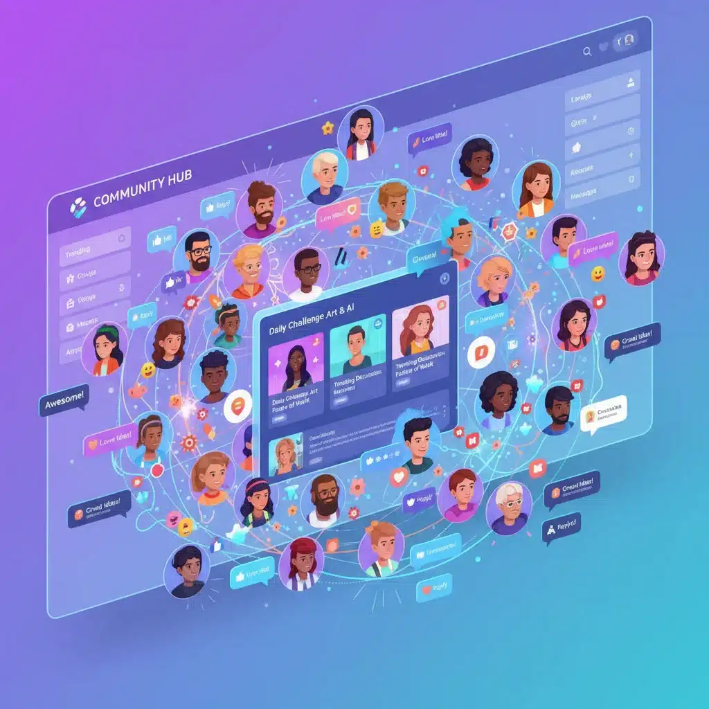Online community platform showing active user interactions and content sharing.