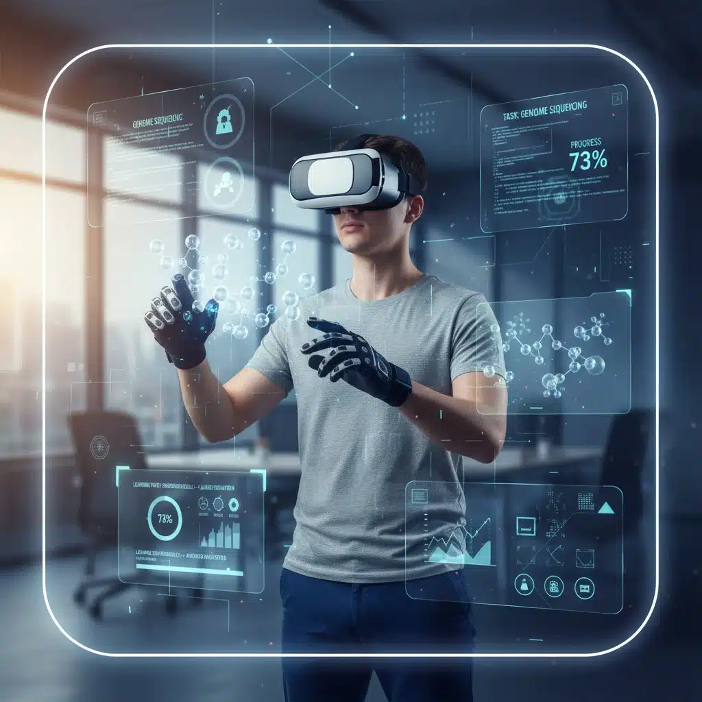 New hire experiencing immersive VR training module for personalized onboarding