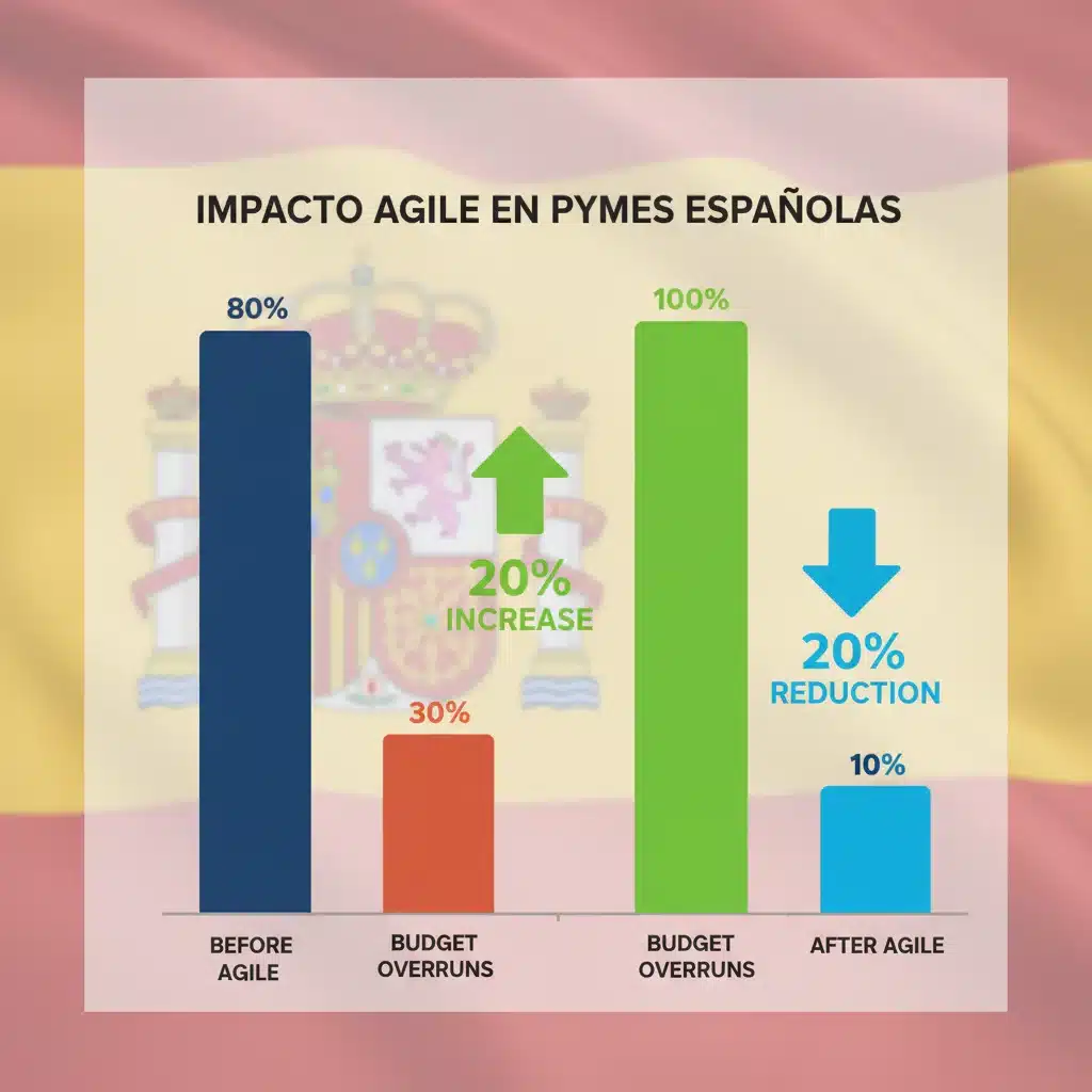 Bar chart showing 20% efficiency increase in project completion for Spanish SMEs after agile implementation.