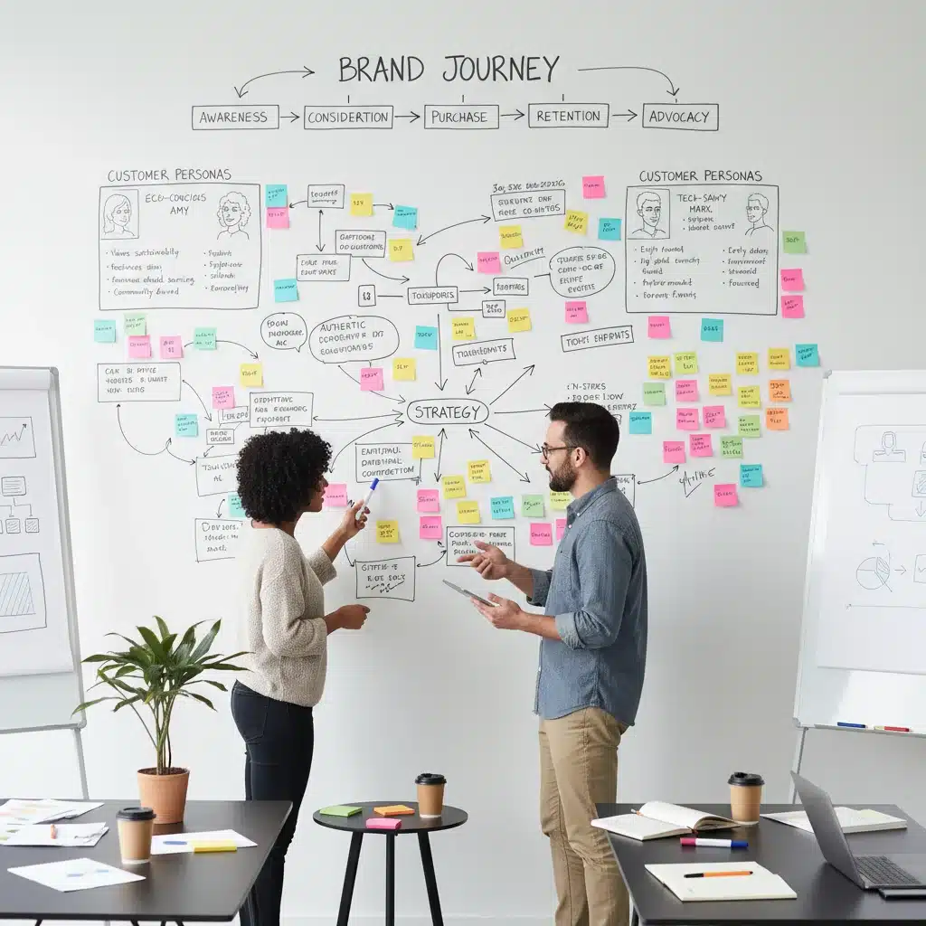 Marketing professionals collaborating on brand journey map and customer personas