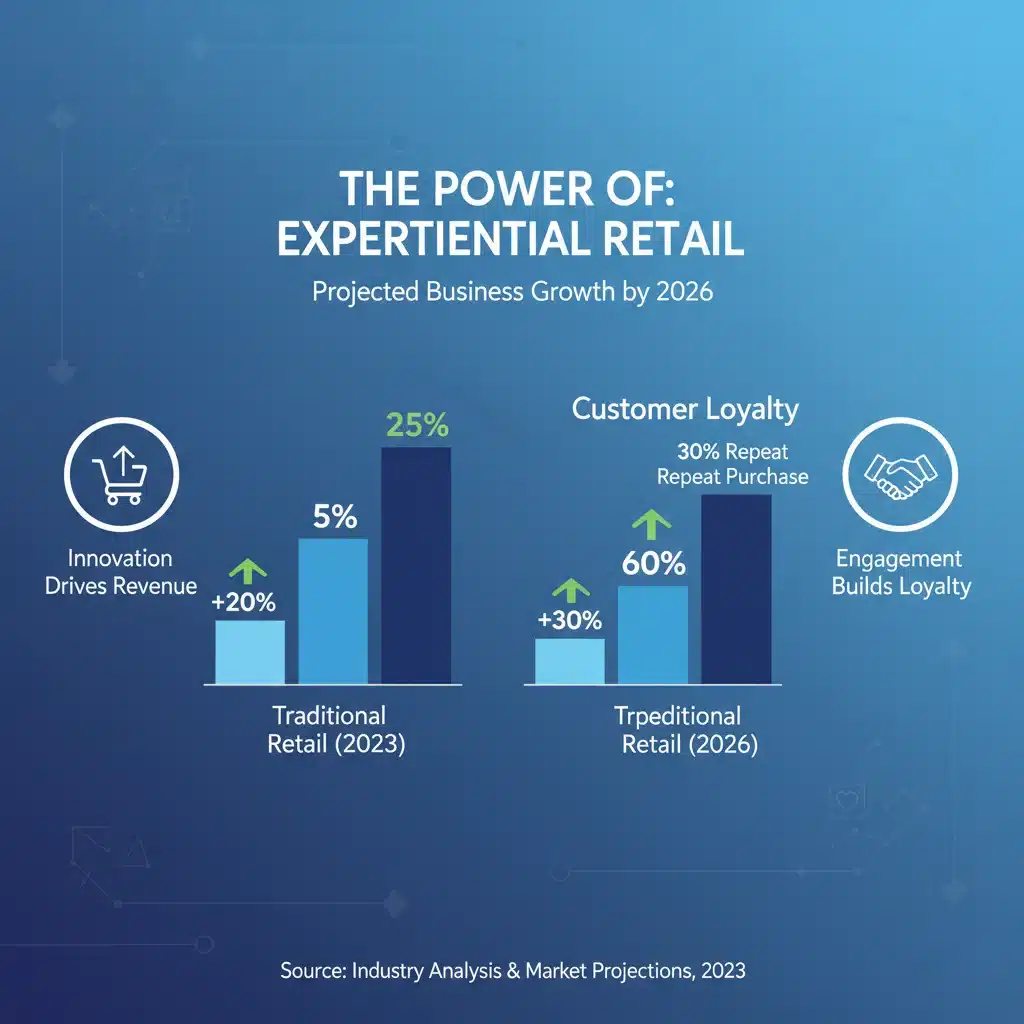 Infographic illustrating projected financial growth and customer loyalty from experiential retail.