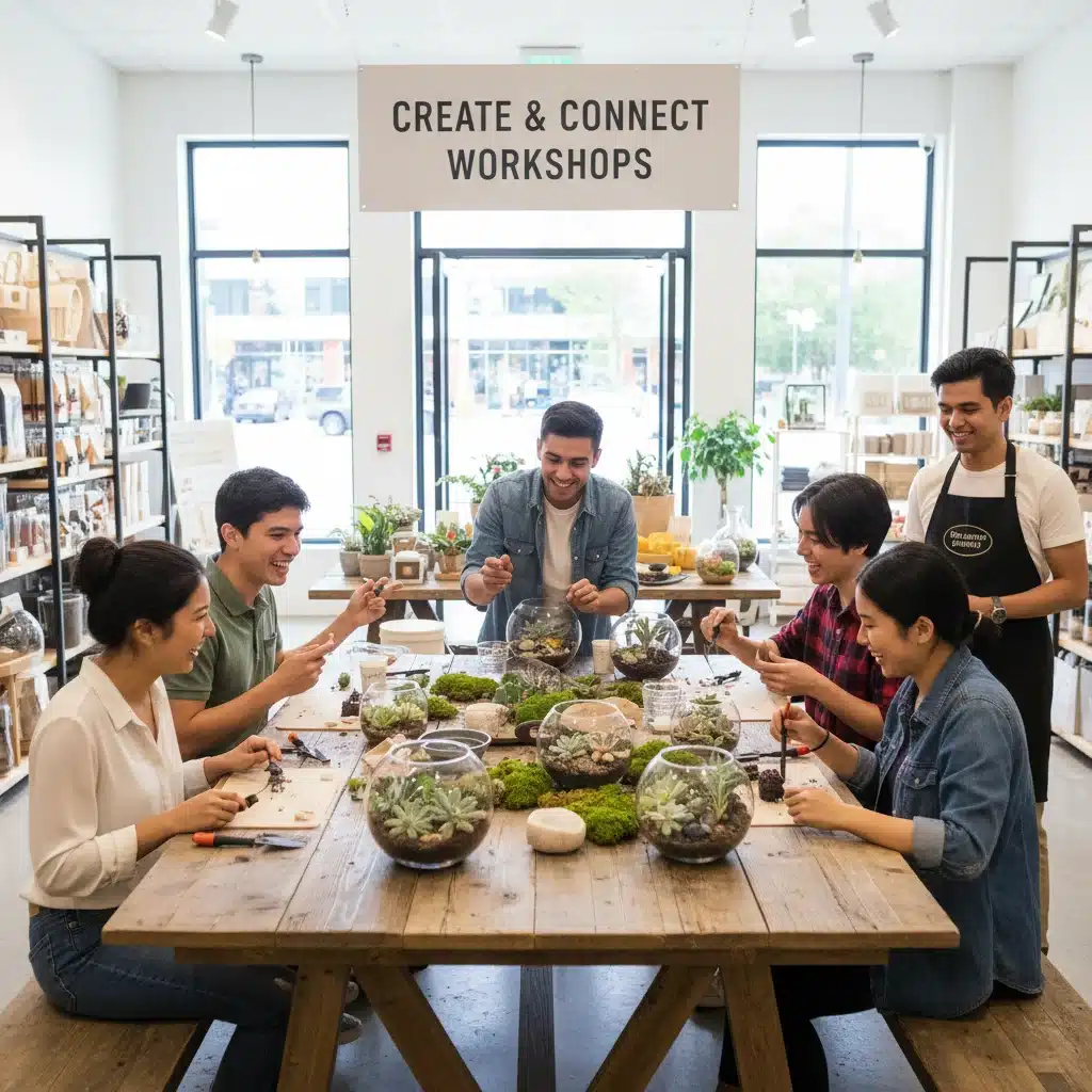 Customers engaged in an interactive in-store workshop, fostering community and learning.