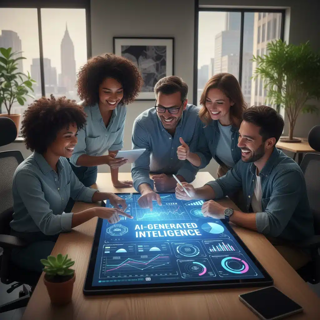 Small business team collaborating with AI insights