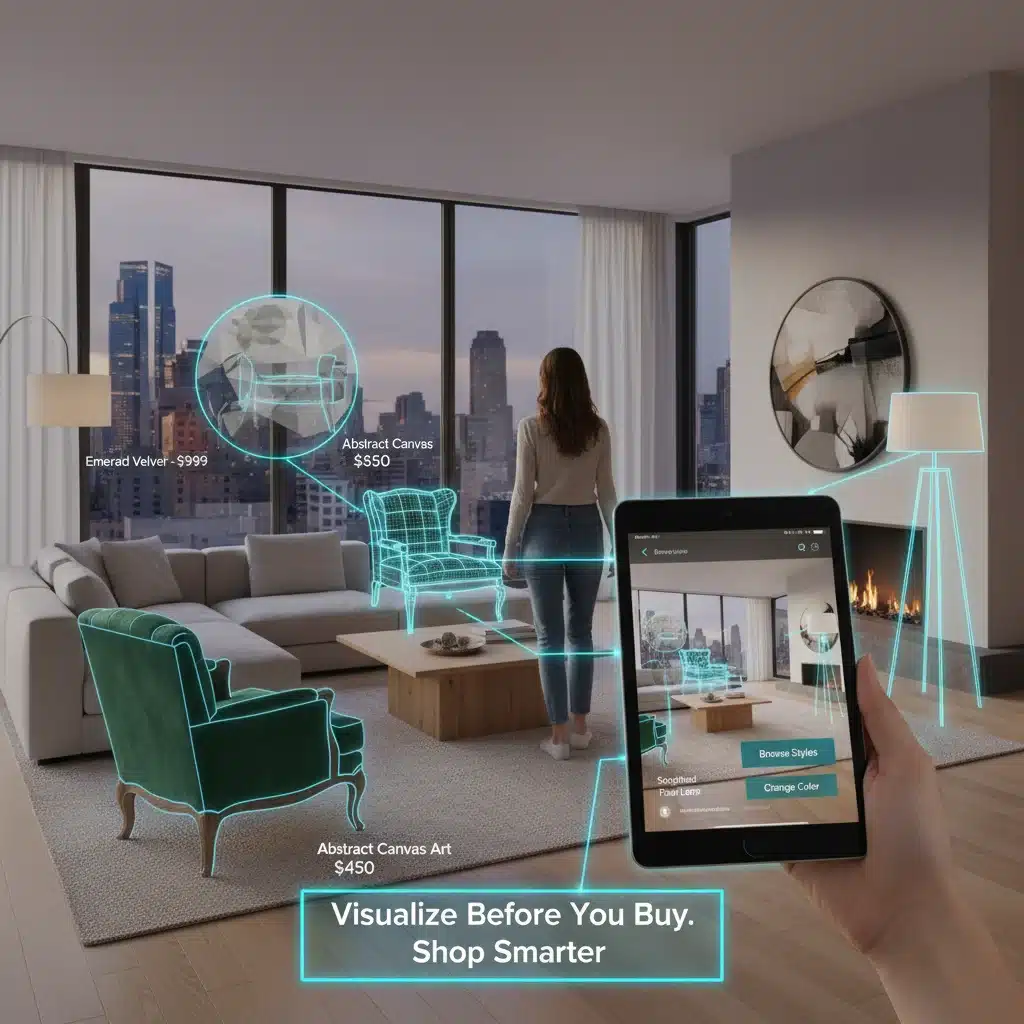 Augmented reality furniture placement in a virtual living room