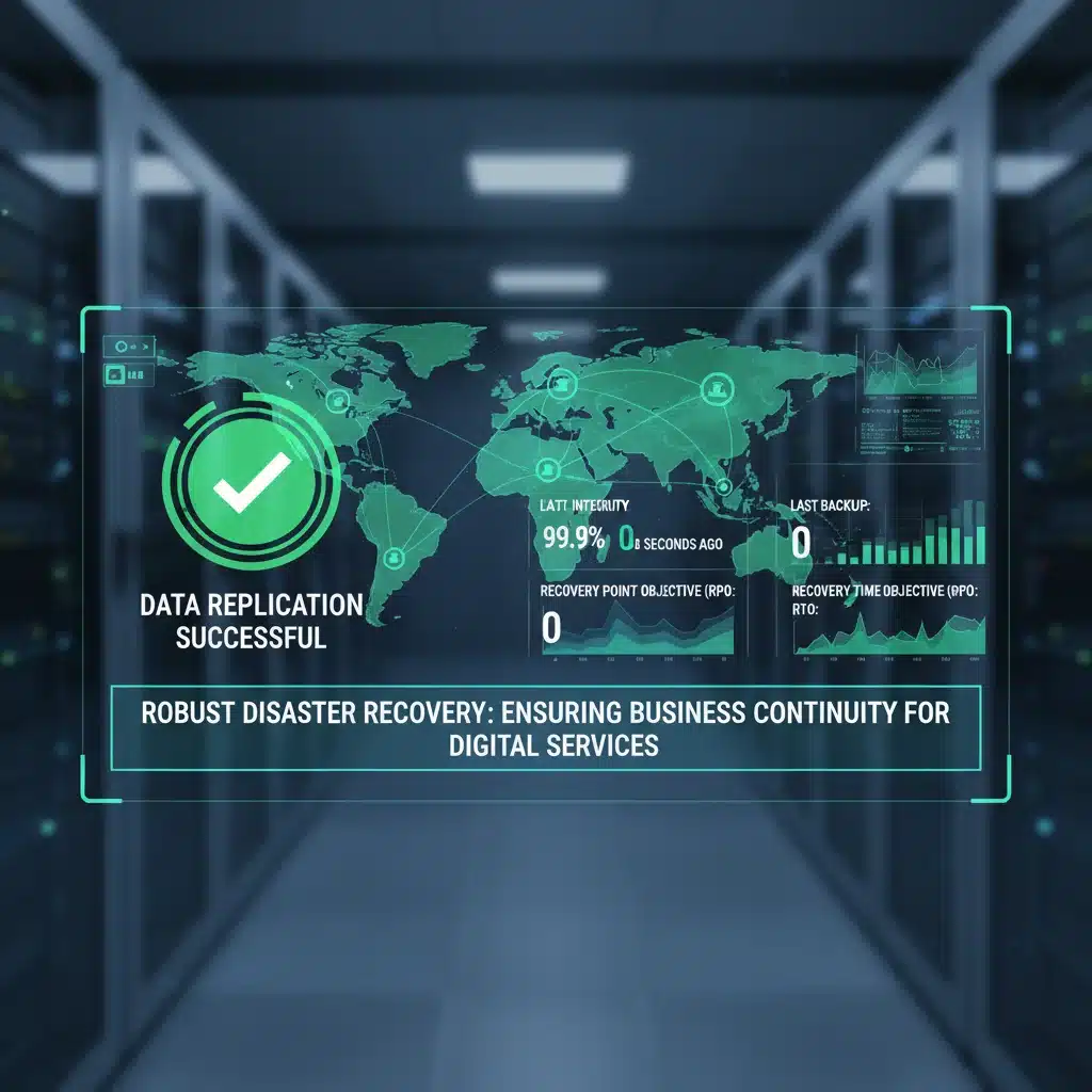 Cloud-based data backup and recovery system interface showing successful replication.