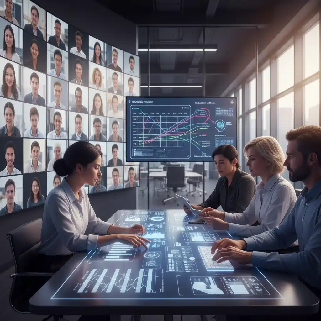 Hybrid workforce collaborating seamlessly with integrated technology