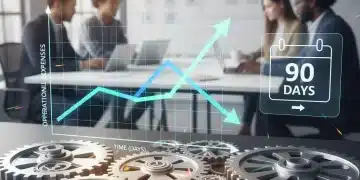 Graph showing 20% cost reduction over 90 days for a startup, symbolizing efficient operations.
