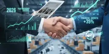 Strategic vendor negotiation handshake with financial growth overlay