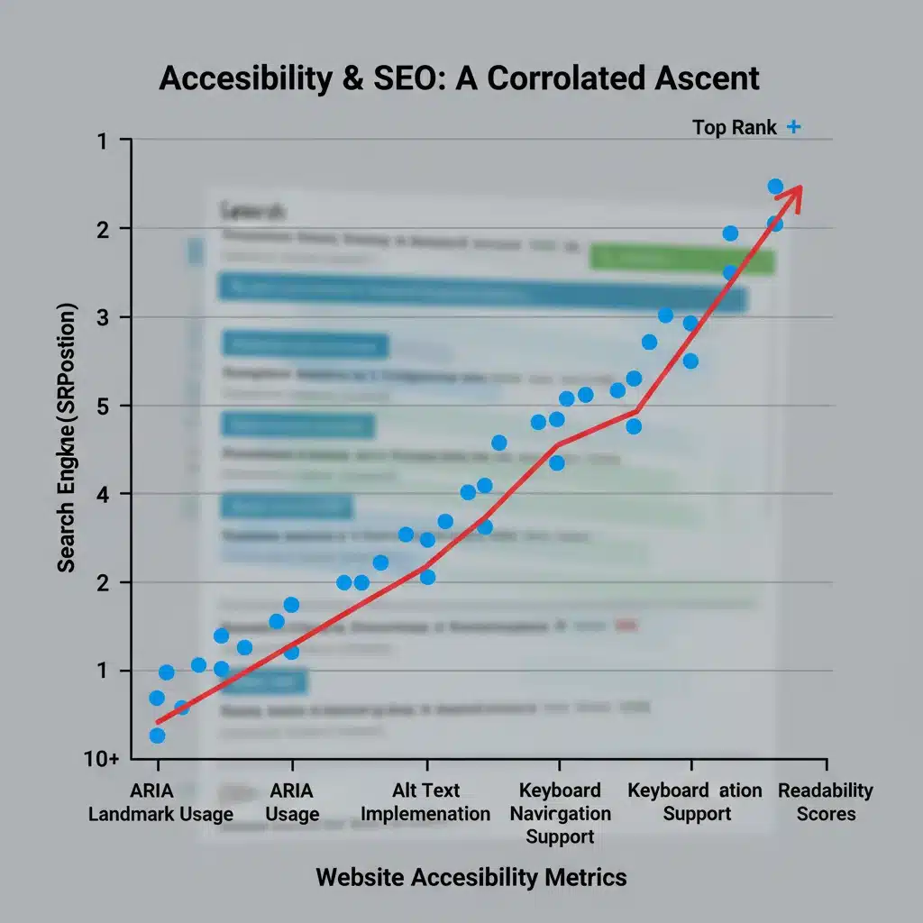 Gráfico mostrando la correlación positiva entre accesibilidad web y mejora del ranking SEO.