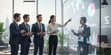 Análisis de Datos para la Gestión Empresarial: Tome Decisiones Basadas en Evidencia para un Crecimiento del 18% en 2026 Profesionales analizando gráficos de datos en una pantalla interactiva, simbolizando la toma de decisiones empresariales informada.