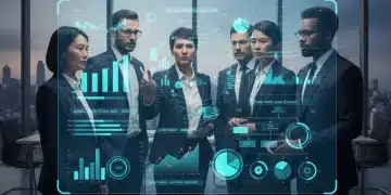 Análisis de Riesgos Empresariales: Identifique y Mitigue Amenazas Potenciales con un 90% de Antelación en 2026 Profesionales analizando gráficos de riesgos empresariales en una pantalla futurista