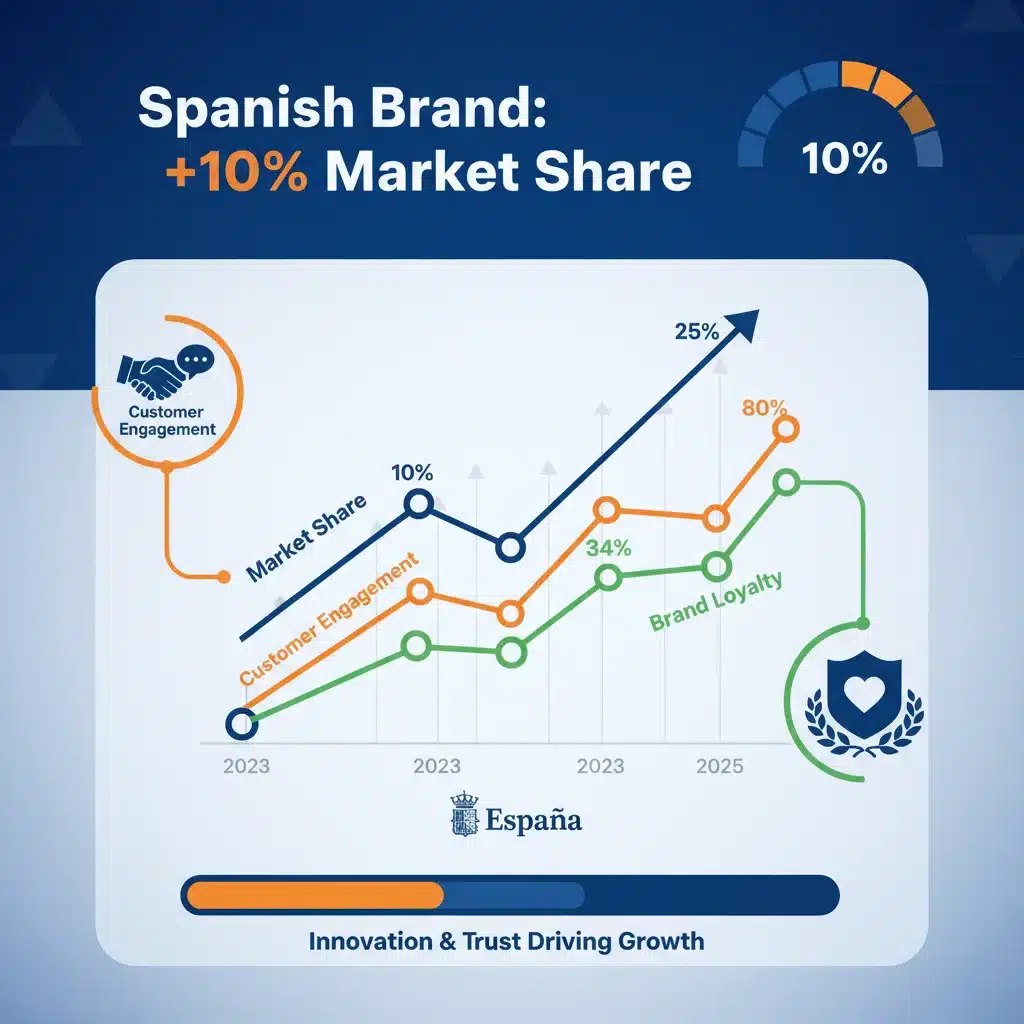 Gráfico que muestra el aumento proyectado del 10% en la cuota de mercado de la marca española.