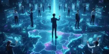 Paisaje digital futurista con mapa de España, simbolizando el branding digital y las tendencias de marketing para 2026.