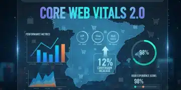 Gráficos futuristas de Core Web Vitals 2.0 impactando e-commerce español
