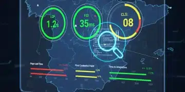 Dashboard digital mostrando métricas de Core Web Vitals para optimización web en 2026