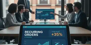 E-commerce B2B España: Caso de Éxito y Aumento del 35% en Pedidos Recurrentes Interfaz de plataforma e-commerce B2B mostrando un aumento del 35% en pedidos recurrentes en España.