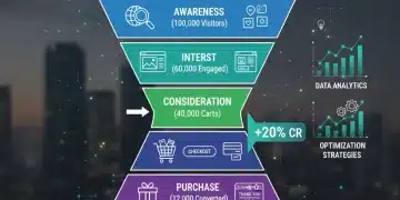 Gráfico de embudo de conversión e-commerce con aumento del 20% en 4 semanas