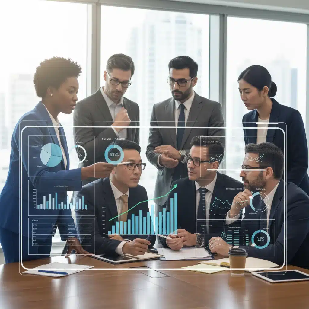 Equipo analizando un panel de control con KPIs estratégicos