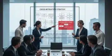 Equipo de gestión de crisis empresarial analizando un plan de contingencia con el objetivo de reducir pérdidas.