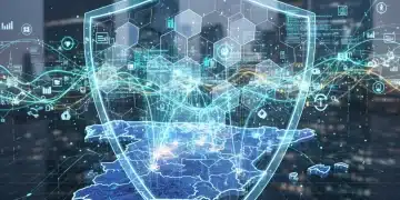 Reputación Online España: Protege tu Marca Digital en 2026 Escudo digital protegiendo el mapa de España, simbolizando la reputación online
