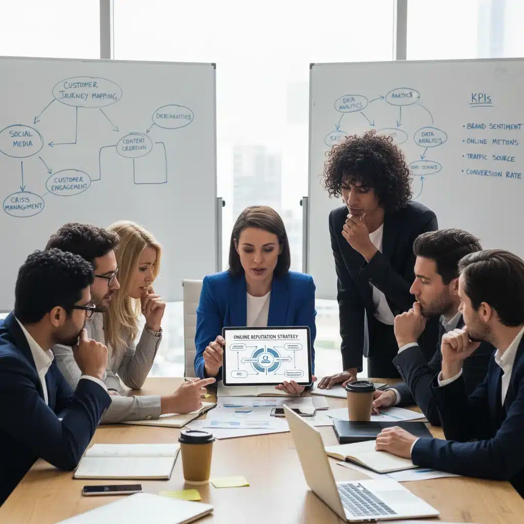 Equipo de profesionales desarrollando una estrategia de reputación online