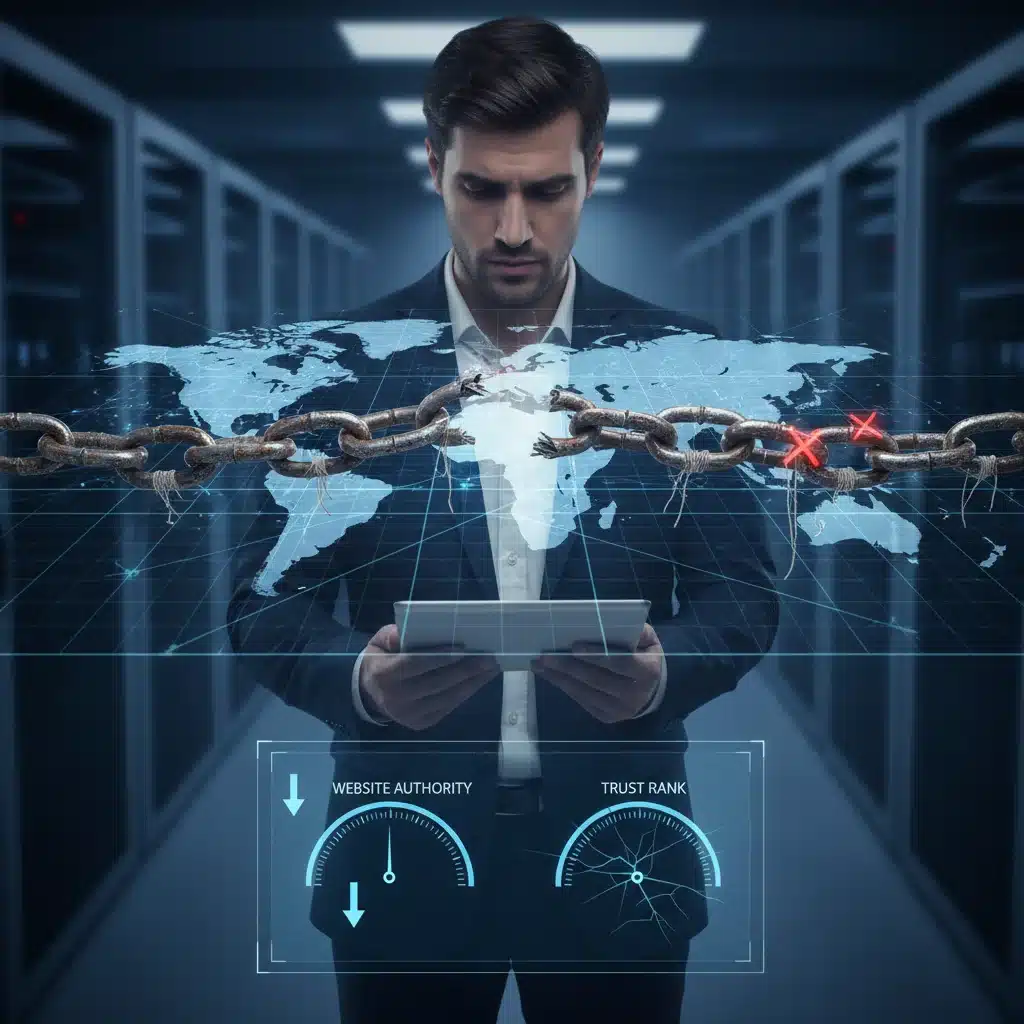 Estrategias de link building perjudiciales y enlaces rotos.