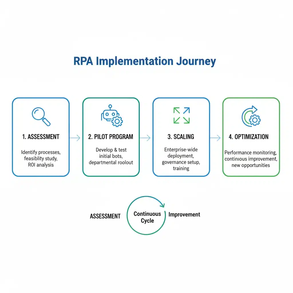 Diagrama de fases de implementación de RPA en una empresa.