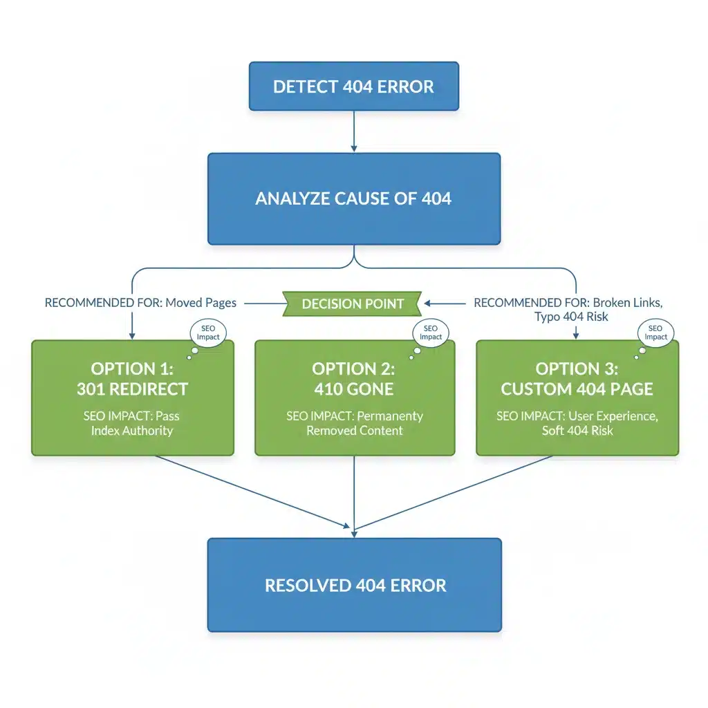 Diagrama de flujo para la gestión de errores 404 y su impacto SEO