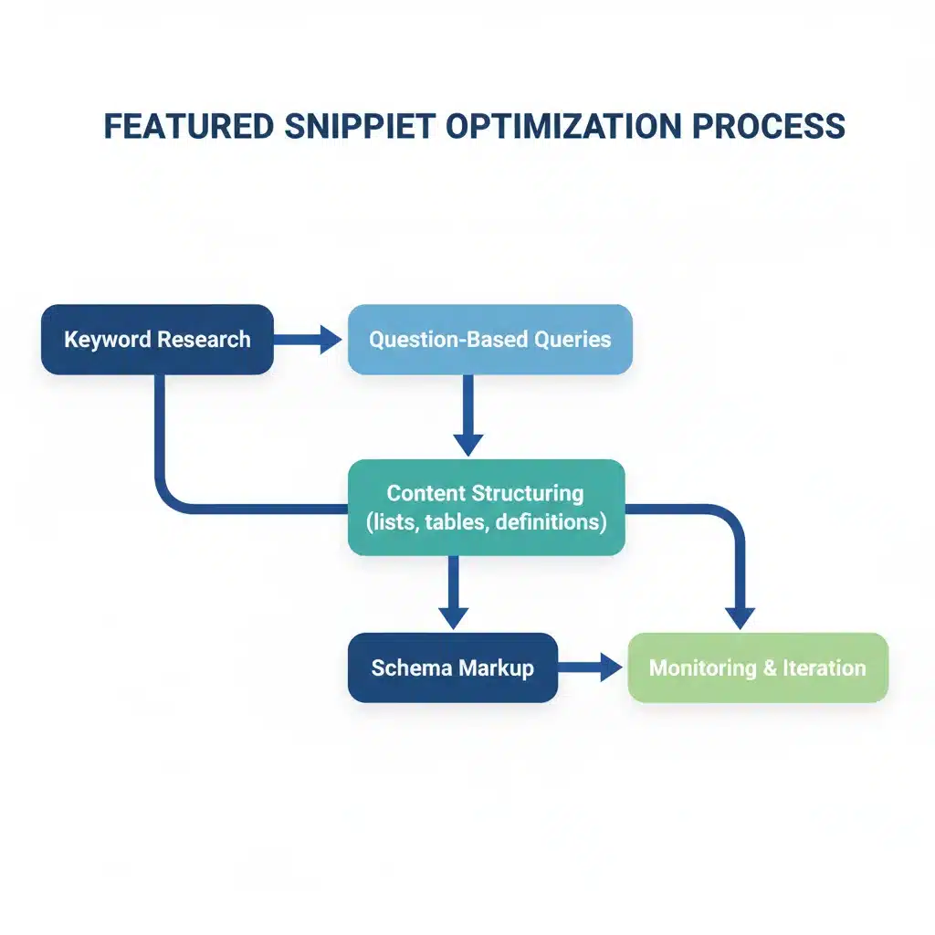 Diagrama de flujo de optimización de contenido para featured snippets